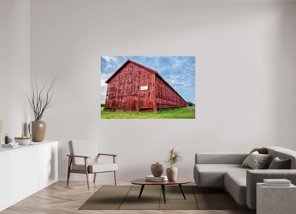 66 x 44″, Metal | Glossy Finish Thrall Barn - West