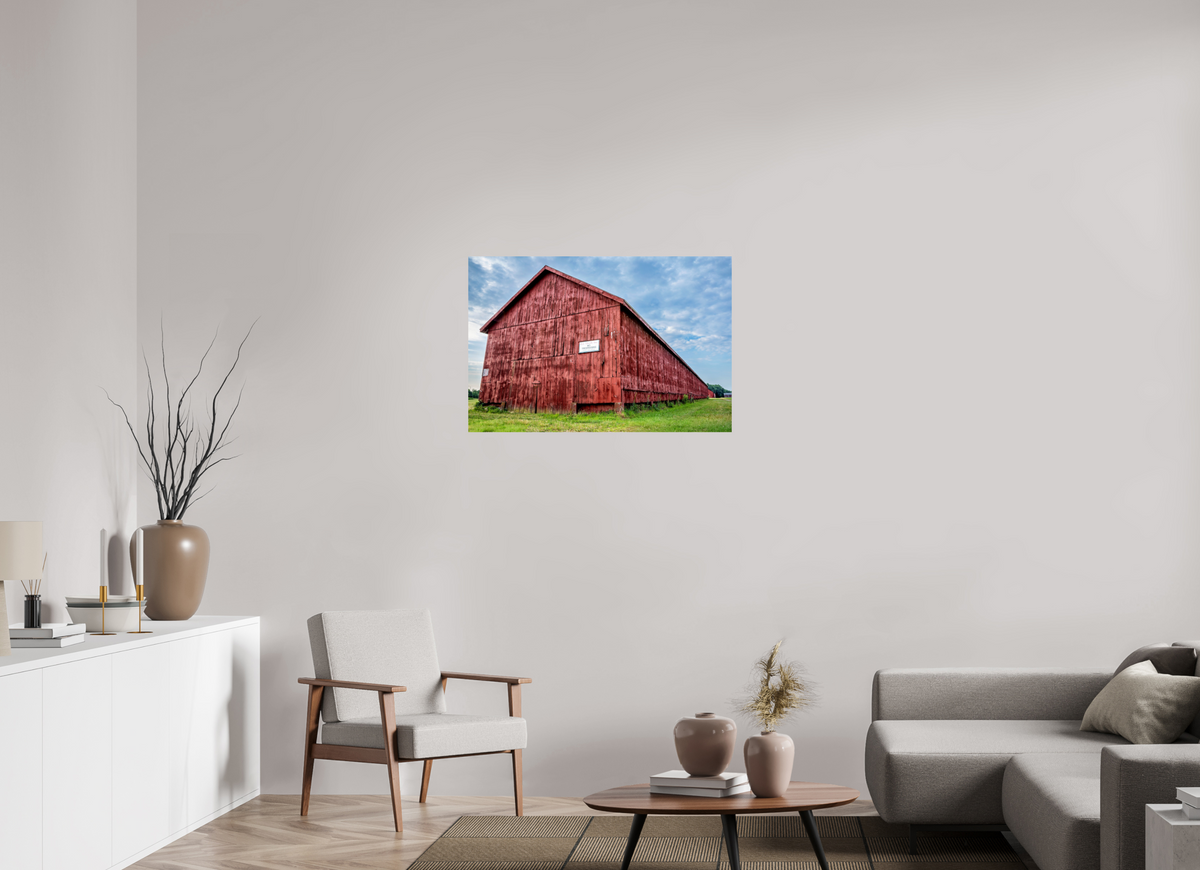 36 x 24″, Metal | Glossy Finish Thrall Barn - West